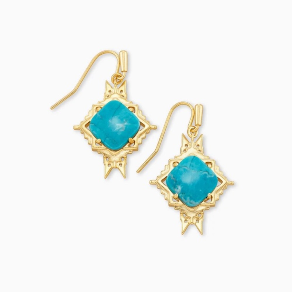 Kendra Scott Cass Gold Drop Earrings In Teal Howlite